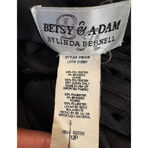 Vintage Y2K Betsy & Adam Rhinestone Ruffle Ruched Black Maxi Dress 12P - Picture 7 of 9